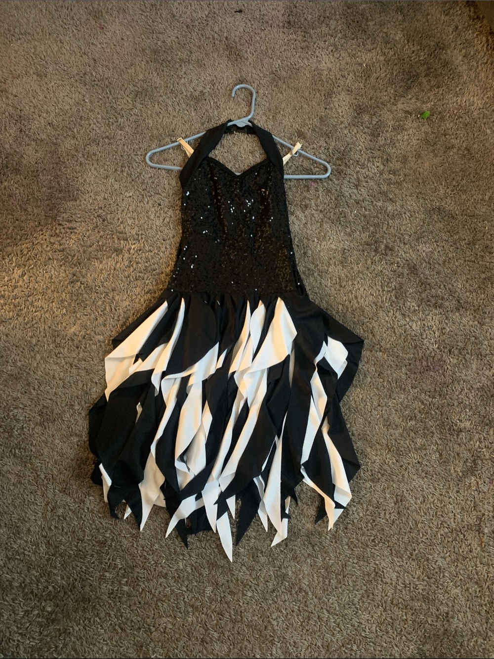Girls' Black & White Sequin Halter Dance Dress